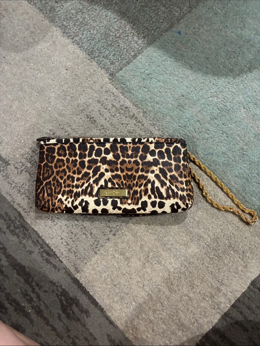 Jessica Simpson Leopard Print Wristlet with Gold Chain
